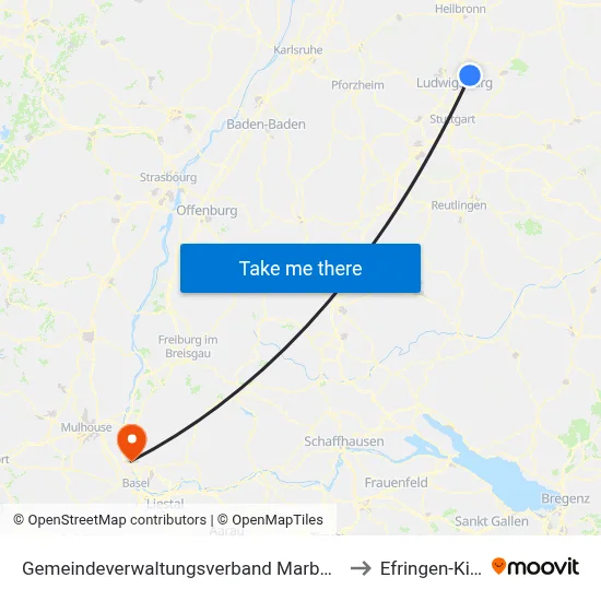 Gemeindeverwaltungsverband Marbach am Neckar to Efringen-Kirchen map
