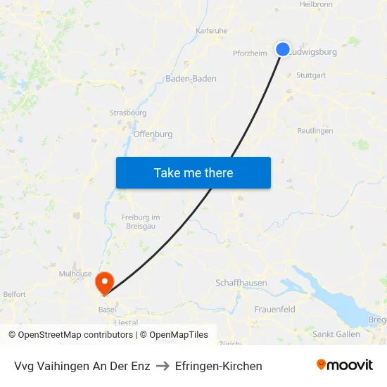 Vvg Vaihingen An Der Enz to Efringen-Kirchen map