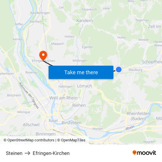 Steinen to Efringen-Kirchen map