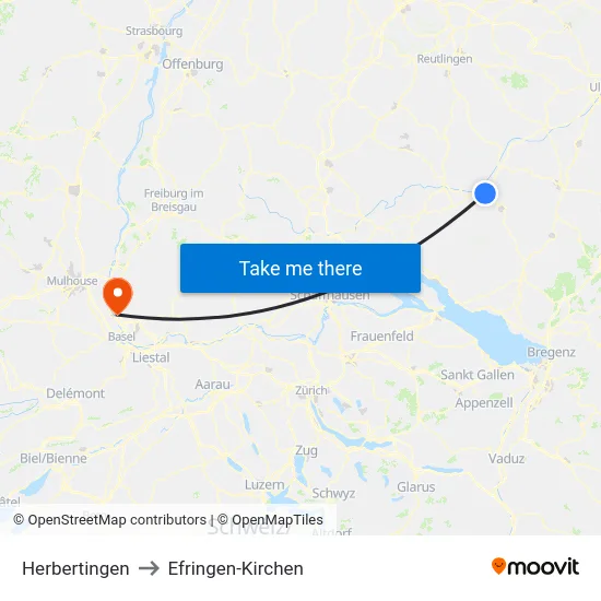 Herbertingen to Efringen-Kirchen map