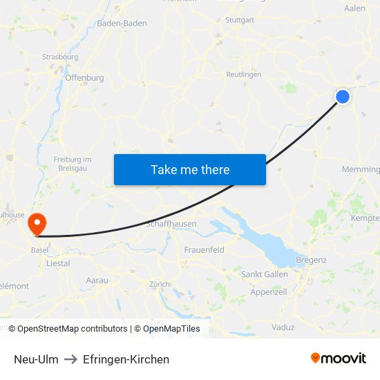 Neu-Ulm to Efringen-Kirchen map