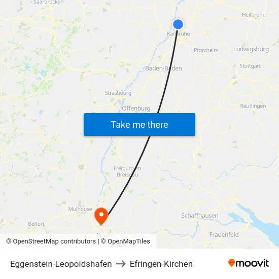 Eggenstein-Leopoldshafen to Efringen-Kirchen map