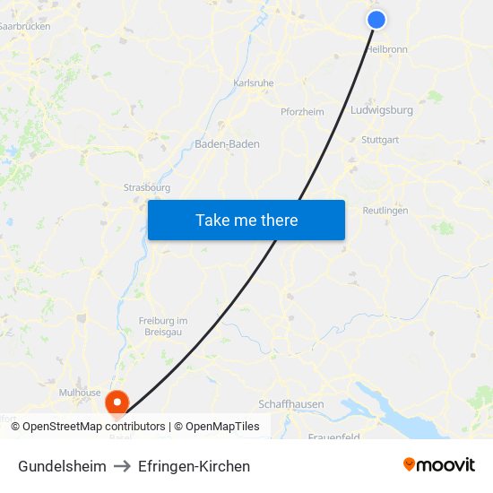 Gundelsheim to Efringen-Kirchen map