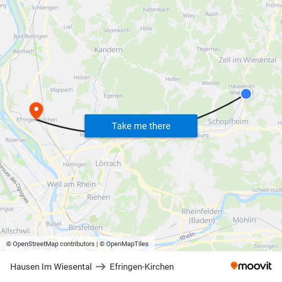 Hausen Im Wiesental to Efringen-Kirchen map