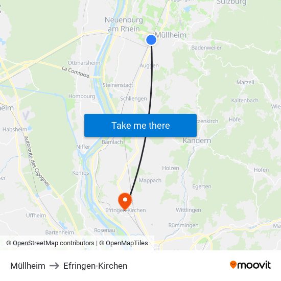 Müllheim to Efringen-Kirchen map