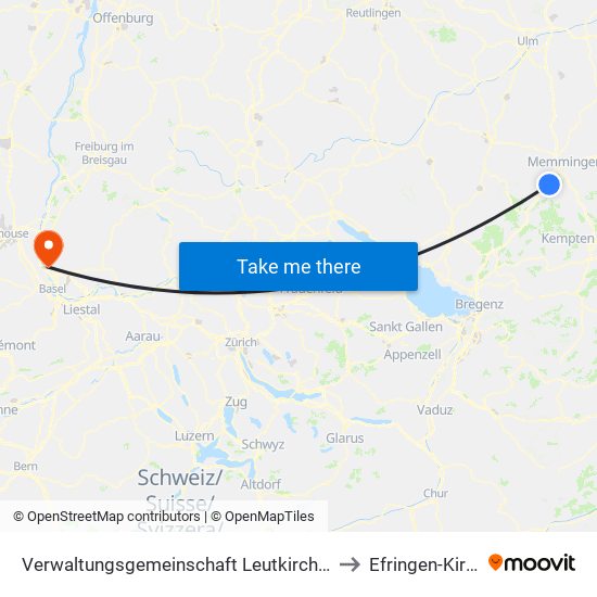 Verwaltungsgemeinschaft Leutkirch Im Allgäu to Efringen-Kirchen map