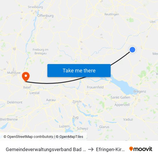 Gemeindeverwaltungsverband Bad Buchau to Efringen-Kirchen map