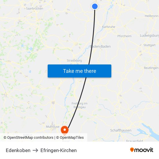 Edenkoben to Efringen-Kirchen map