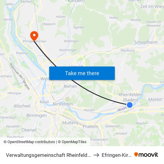 Verwaltungsgemeinschaft Rheinfelden (Baden) to Efringen-Kirchen map