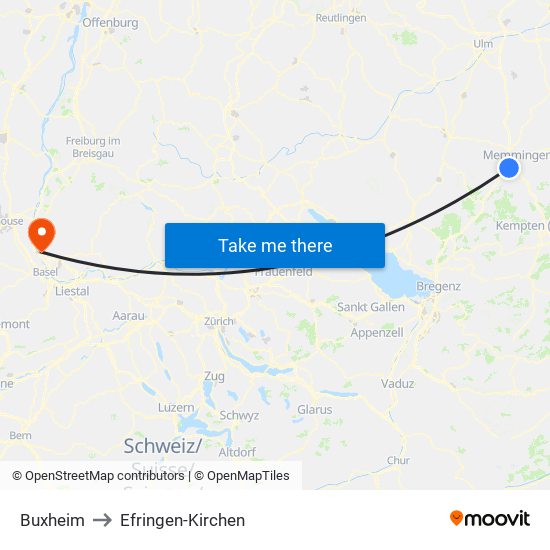 Buxheim to Efringen-Kirchen map