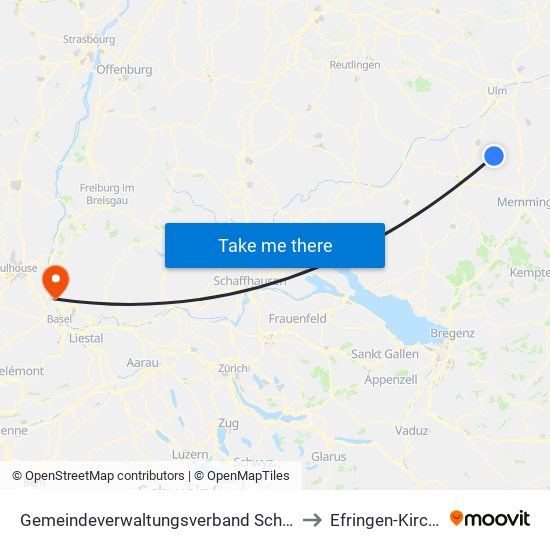 Gemeindeverwaltungsverband Schwendi to Efringen-Kirchen map