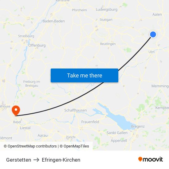 Gerstetten to Efringen-Kirchen map