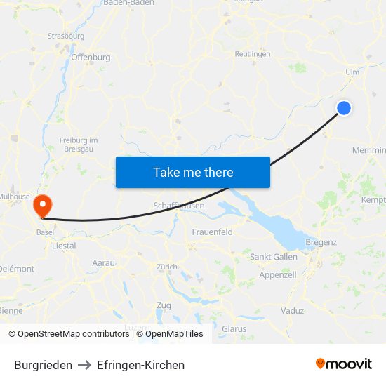 Burgrieden to Efringen-Kirchen map