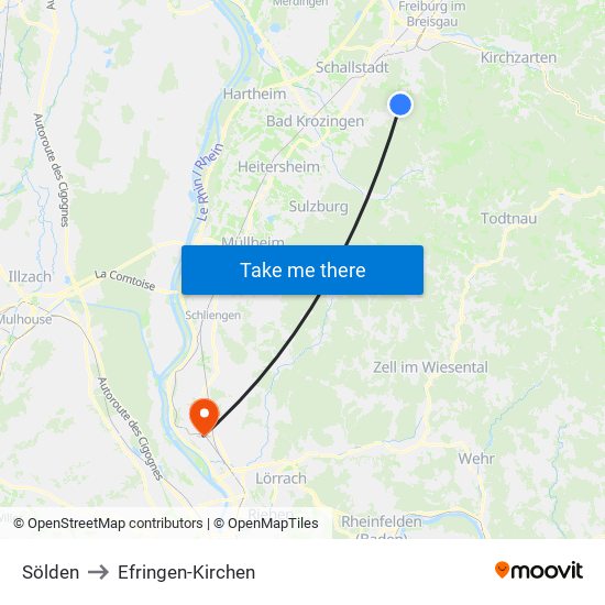 Sölden to Efringen-Kirchen map