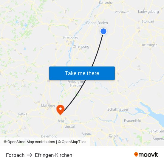 Forbach to Efringen-Kirchen map