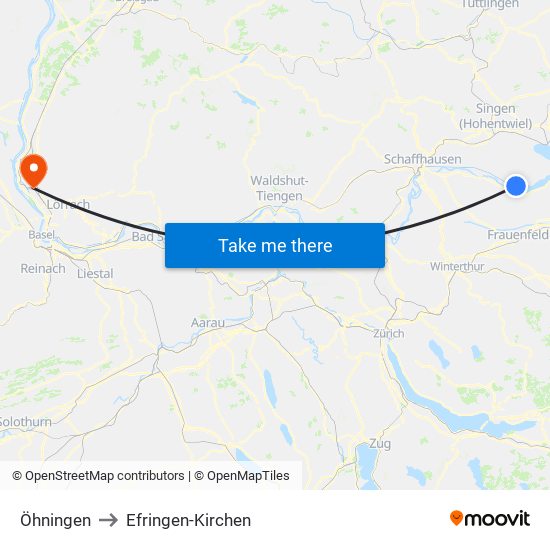 Öhningen to Efringen-Kirchen map