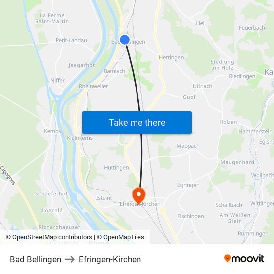 Bad Bellingen to Efringen-Kirchen map