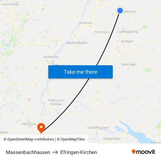 Massenbachhausen to Efringen-Kirchen map