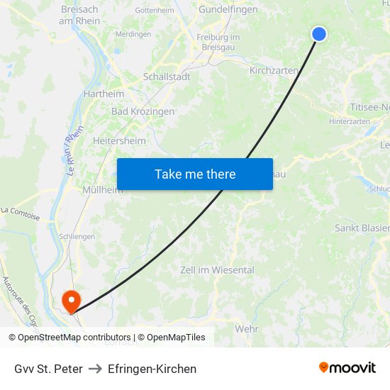 Gvv St. Peter to Efringen-Kirchen map