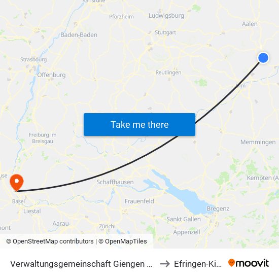 Verwaltungsgemeinschaft Giengen An Der Brenz to Efringen-Kirchen map