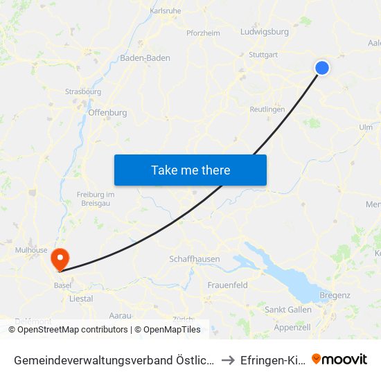 Gemeindeverwaltungsverband Östlicher Schurwald to Efringen-Kirchen map