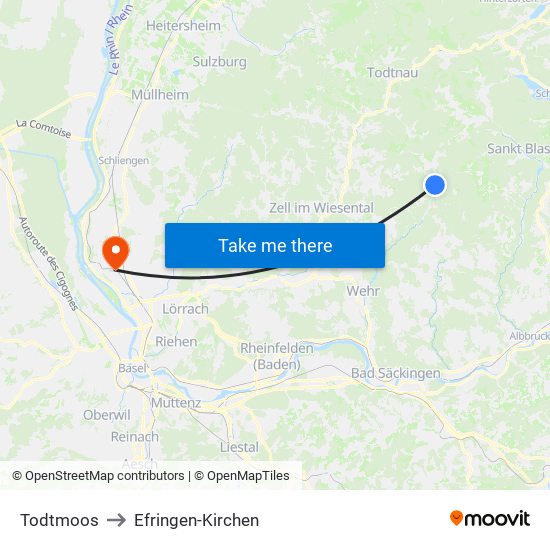 Todtmoos to Efringen-Kirchen map