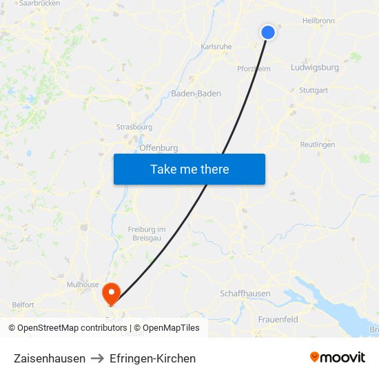 Zaisenhausen to Efringen-Kirchen map