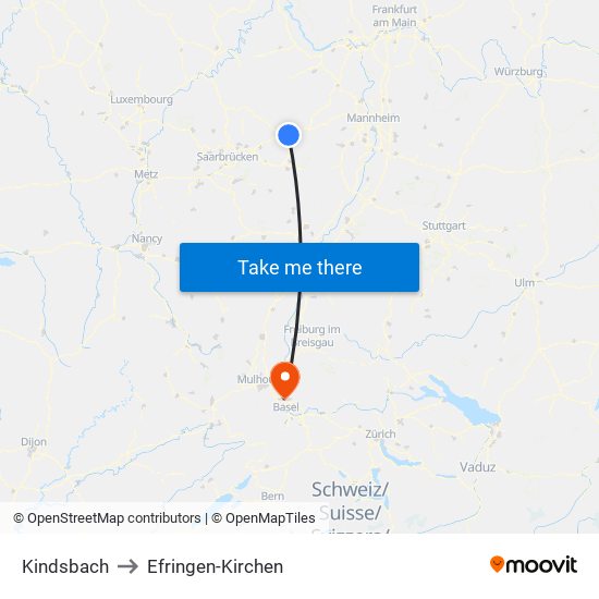 Kindsbach to Efringen-Kirchen map