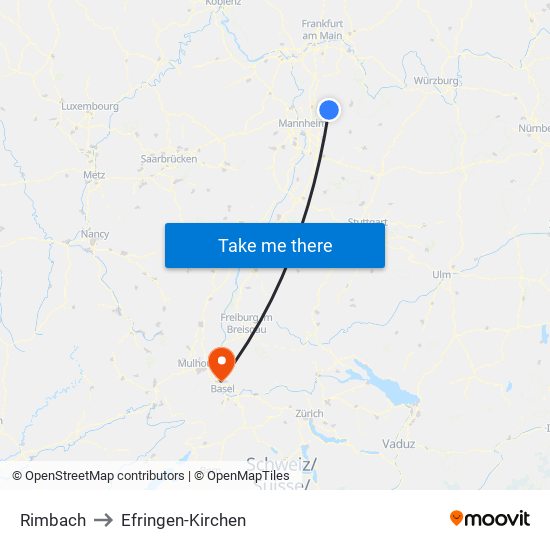 Rimbach to Efringen-Kirchen map