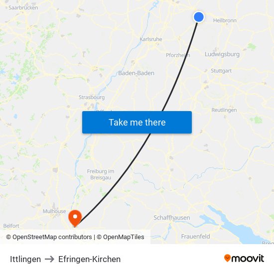 Ittlingen to Efringen-Kirchen map