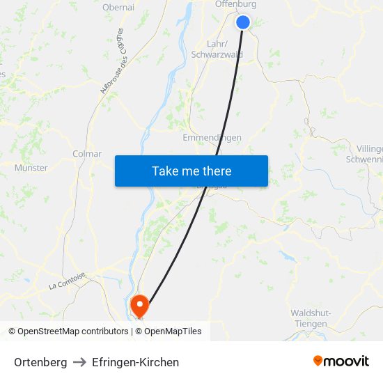 Ortenberg to Efringen-Kirchen map