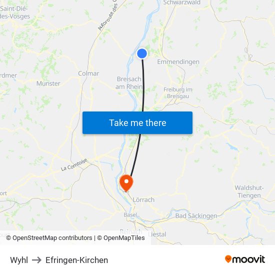 Wyhl to Efringen-Kirchen map