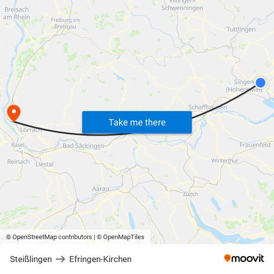 Steißlingen to Efringen-Kirchen map