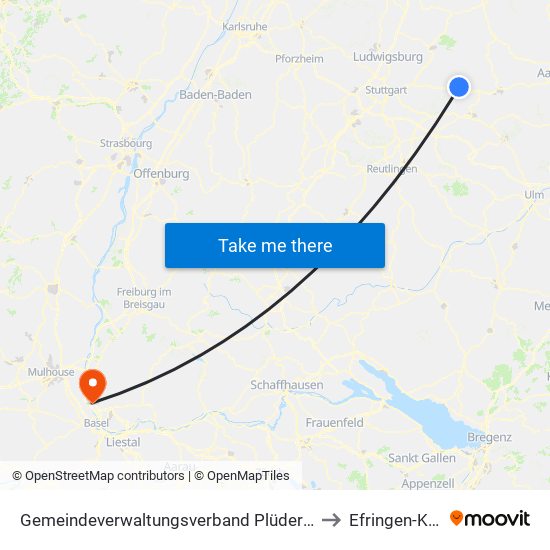 Gemeindeverwaltungsverband Plüderhausen-Urbach to Efringen-Kirchen map