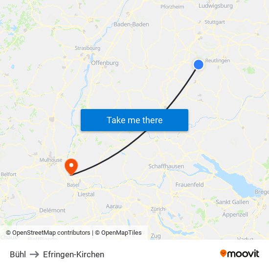 Bühl to Efringen-Kirchen map