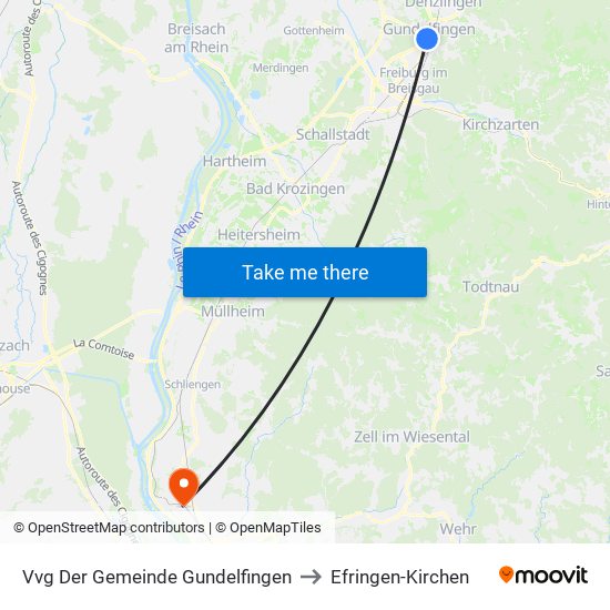 Vvg Der Gemeinde Gundelfingen to Efringen-Kirchen map