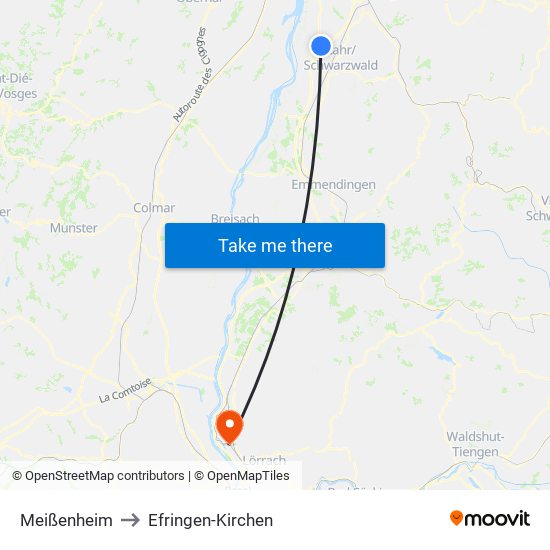 Meißenheim to Efringen-Kirchen map