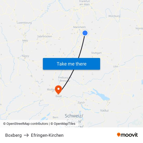 Boxberg to Efringen-Kirchen map