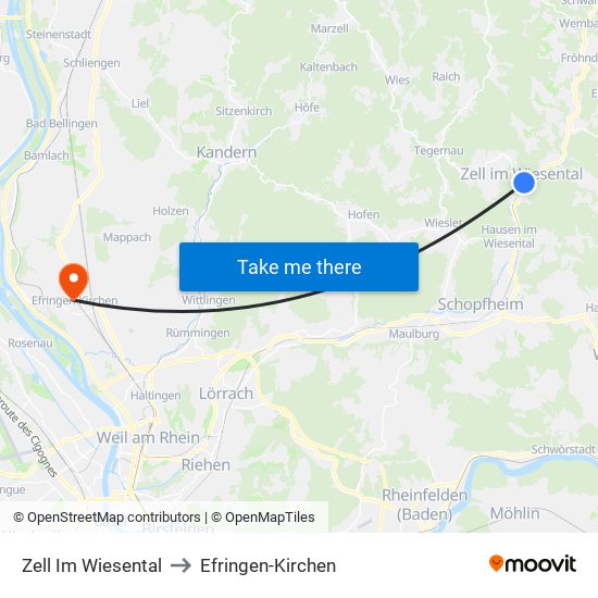 Zell Im Wiesental to Efringen-Kirchen map