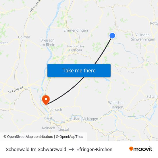 Schönwald Im Schwarzwald to Efringen-Kirchen map