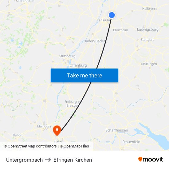 Untergrombach to Efringen-Kirchen map