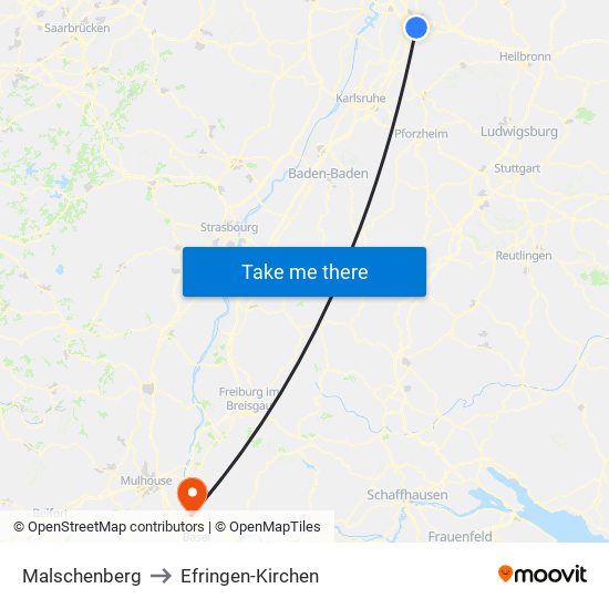 Malschenberg to Efringen-Kirchen map