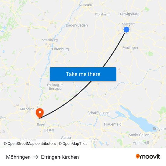 Möhringen to Efringen-Kirchen map