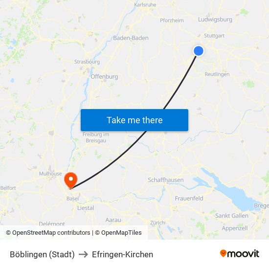 Böblingen (Stadt) to Efringen-Kirchen map