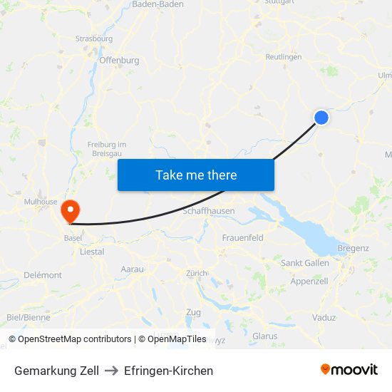 Gemarkung Zell to Efringen-Kirchen map
