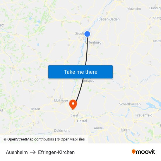 Auenheim to Efringen-Kirchen map