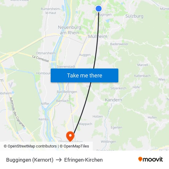 Buggingen (Kernort) to Efringen-Kirchen map