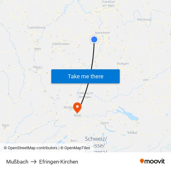 Mußbach to Efringen-Kirchen map