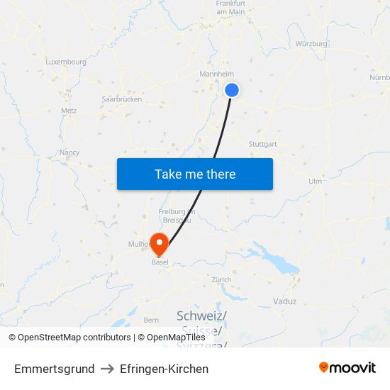 Emmertsgrund to Efringen-Kirchen map