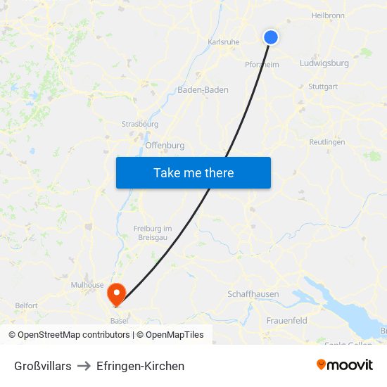 Großvillars to Efringen-Kirchen map